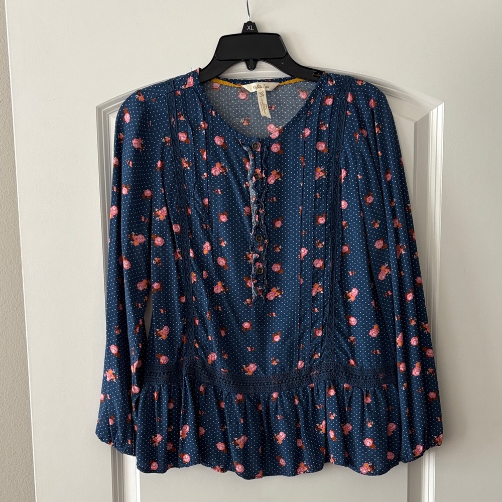 Matilda Jane Blue Blouse with Pink Floral Pattern